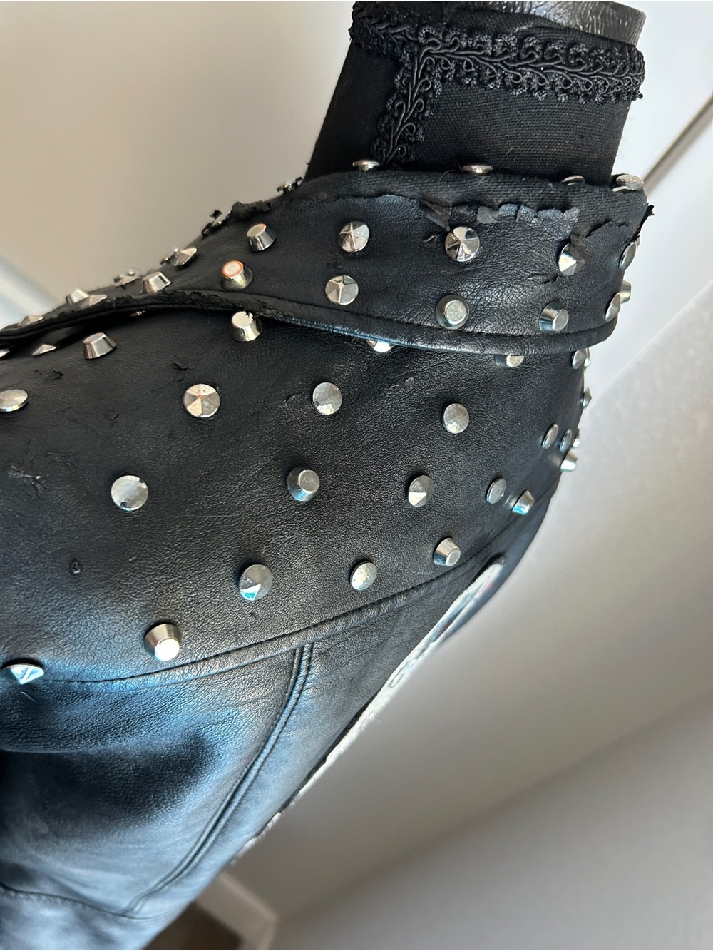 Zara Black Studded Leather Jacket with Embroidered Sugar Skull Back - Picture 4 of 7